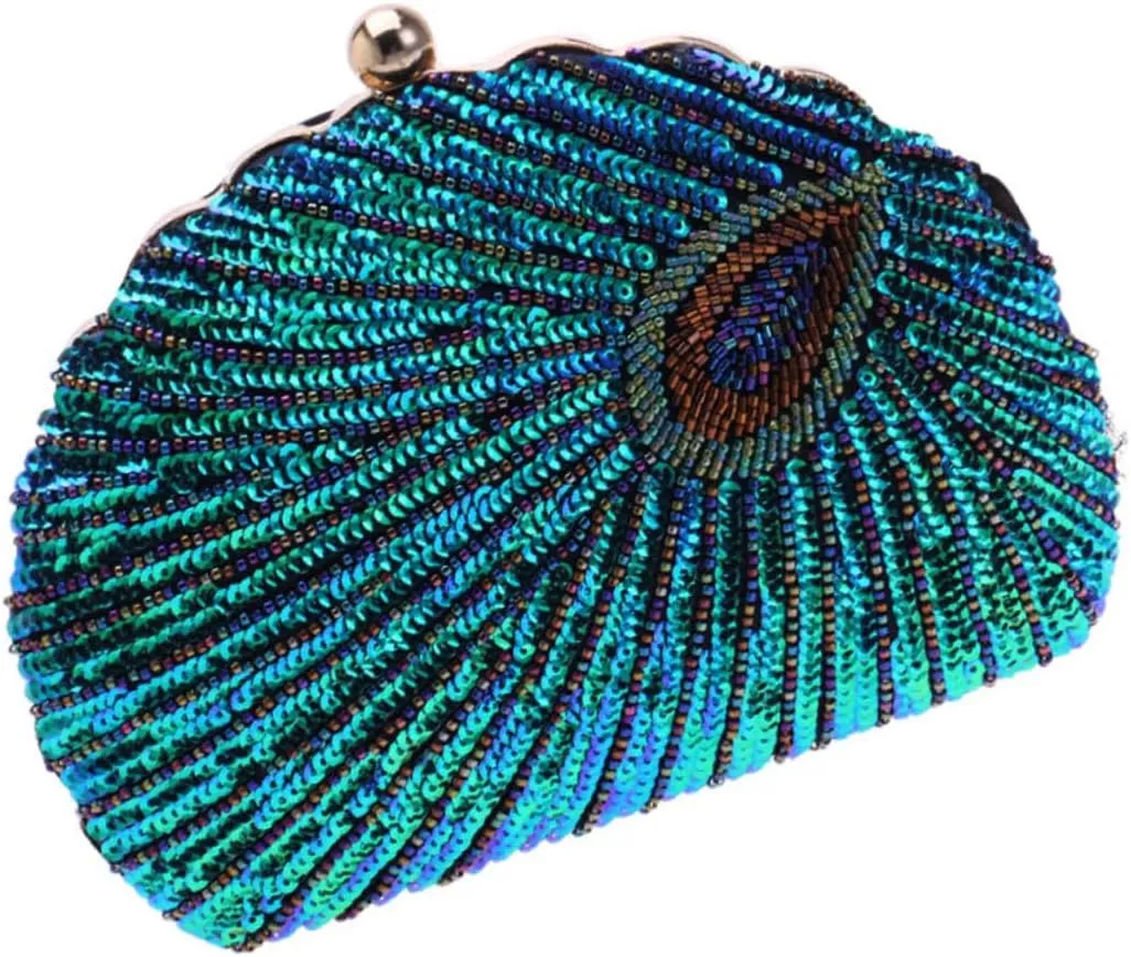 1pc Chic Peacock Evening Clutch Bag Handmade Beaded Wedding Purse for Women Stylish Party Banquet Handbag for Prom and Formal Events