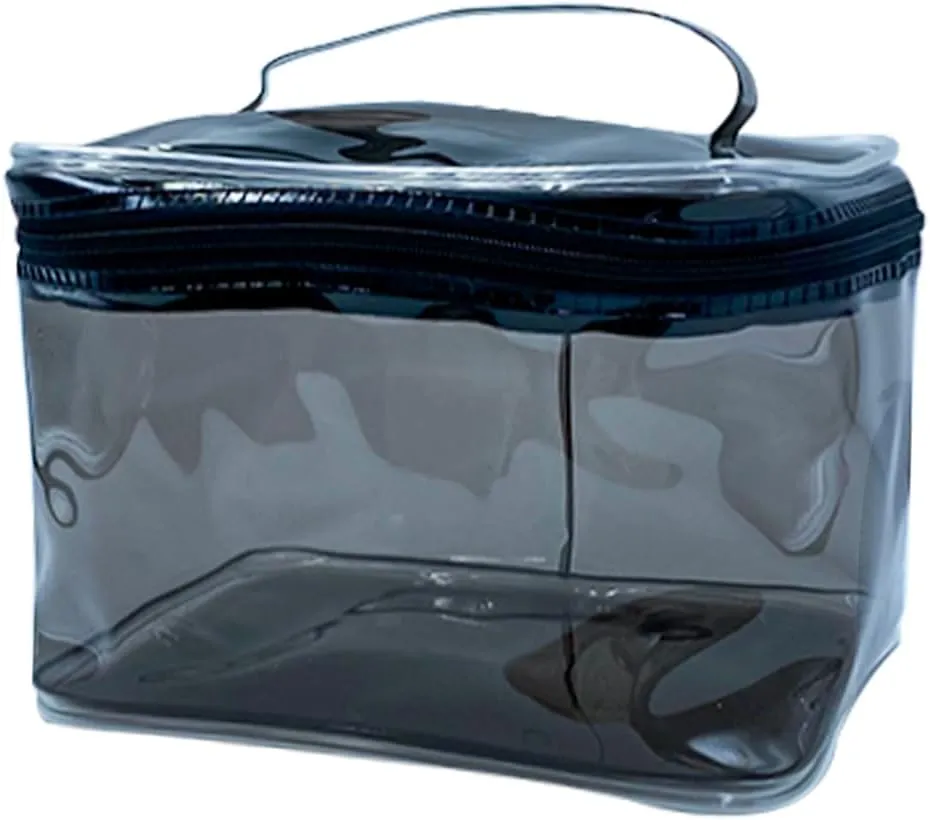 1PCS Clear Handle Zipper Cosmetic Bag and Versatile Travel Pouch,Durable PVC Material,for Makeup Travel Essentials (Black-1pcs)