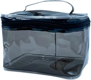1PCS Clear Handle Zipper Cosmetic Bag and Versatile Travel Pouch,Durable PVC Material,for Makeup Travel Essentials (Black-1pcs)