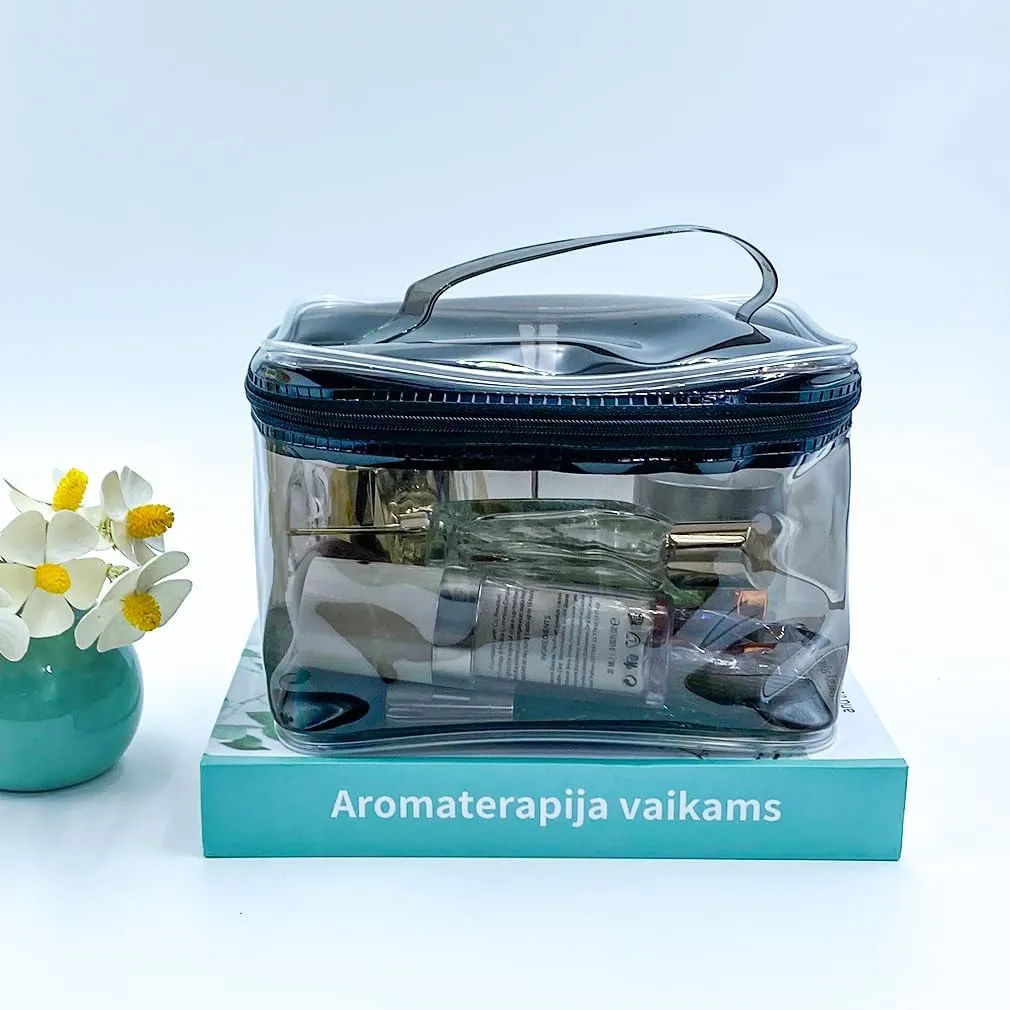 1PCS Clear Handle Zipper Cosmetic Bag and Versatile Travel Pouch,Durable PVC Material,for Makeup Travel Essentials (With-1PCS)