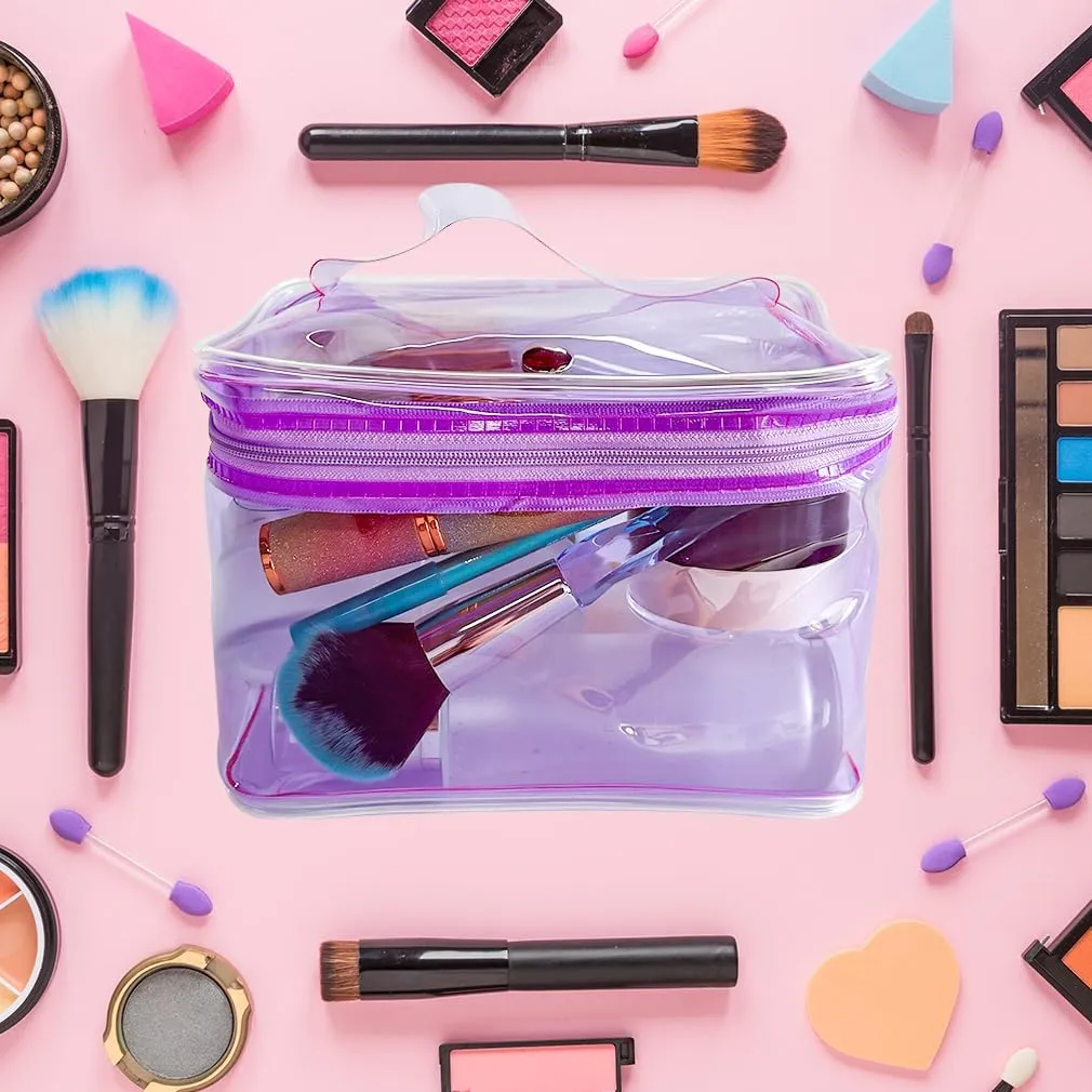 1PCS Clear Handle Zipper Cosmetic Bag and Versatile Travel Pouch,Durable PVC Material,for Makeup Travel Essentials (With-1PCS)