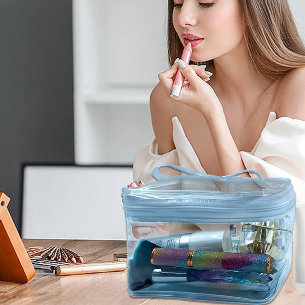 1PCS Clear Handle Zipper Cosmetic Bag and Versatile Travel Pouch,Durable PVC Material,for Makeup Travel Essentials (With-1PCS)