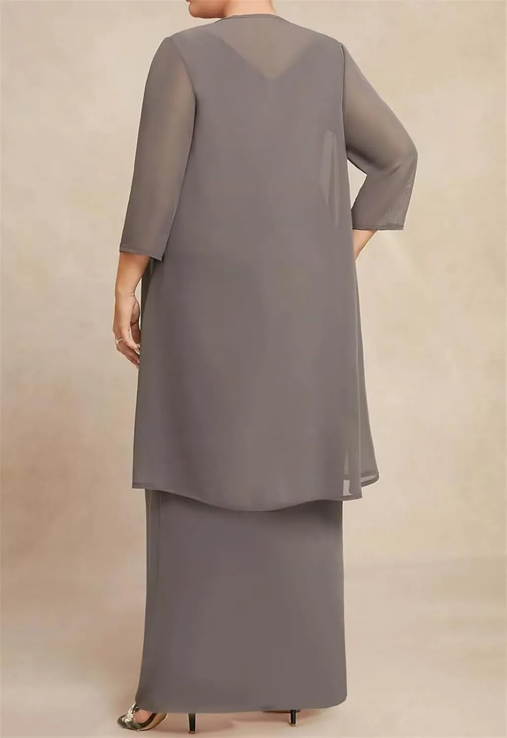 2 Piece Elegant Mother's Evening Gowns with Sleeves Formal Dresses Plus Size Mother of The Bride Dress with Jacket HD261