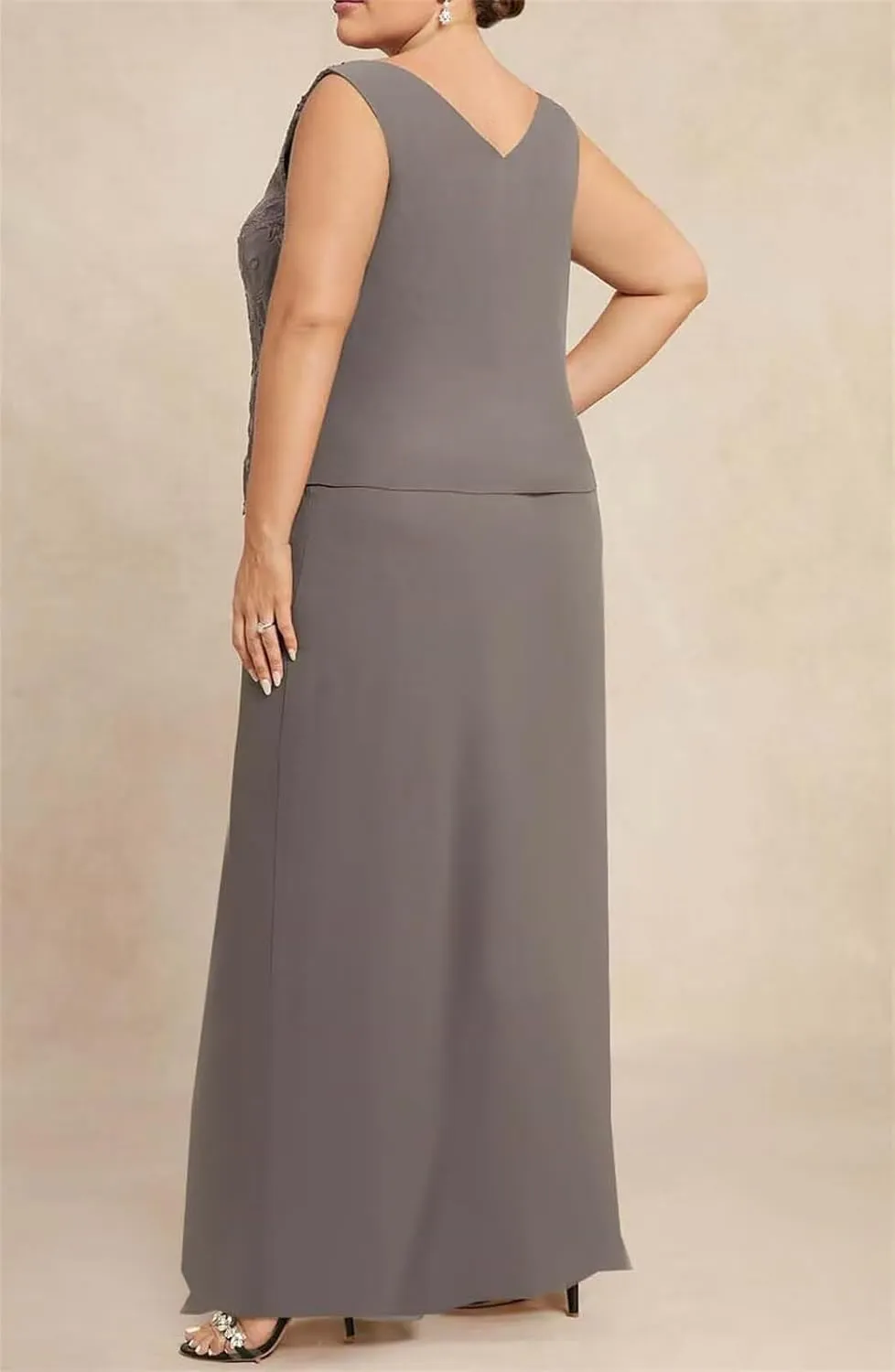 2 Piece Elegant Mother's Evening Gowns with Sleeves Formal Dresses Plus Size Mother of The Bride Dress with Jacket HD261