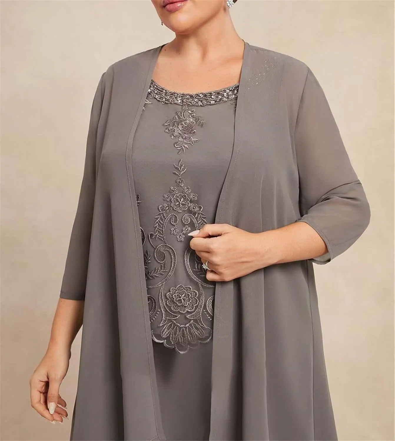 2 Piece Elegant Mother's Evening Gowns with Sleeves Formal Dresses Plus Size Mother of The Bride Dress with Jacket HD261