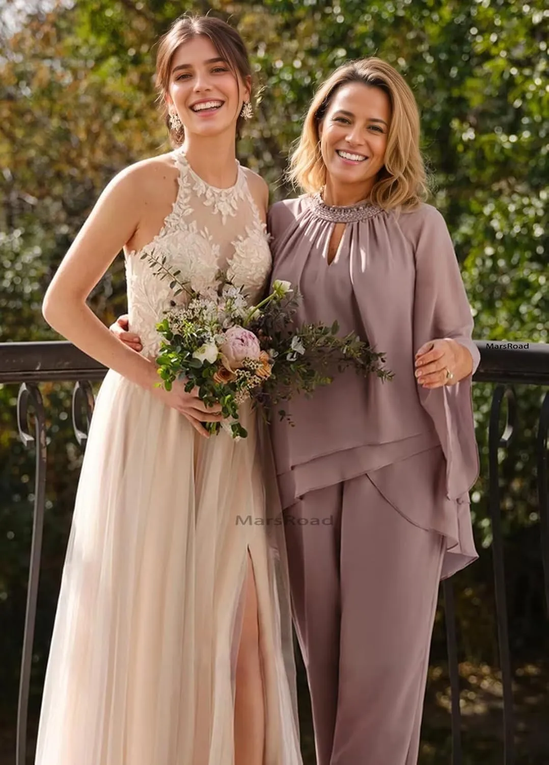 2 Piece Mother of The Bride Pant Suits for Wedding 3/4 Sleeve Chiffon Beading Sequins Tiered Formal Cocktail Outfit