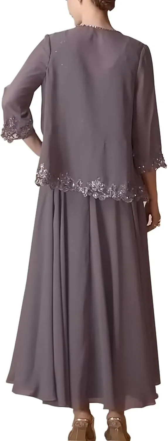 2 Pieces Mother of The Bride Dresses Tea Length Lace Appliques Mother of The Groom Dresses for Wedding
