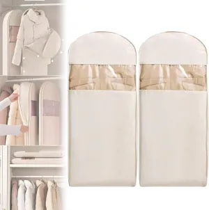 2 Pieces Space Saving Hanging Large Garment Bag, 51x23 in Dustproof Self-Compression Closet Organizers, Large Space-Saving Clothes Bags for Down Coat and Quilts