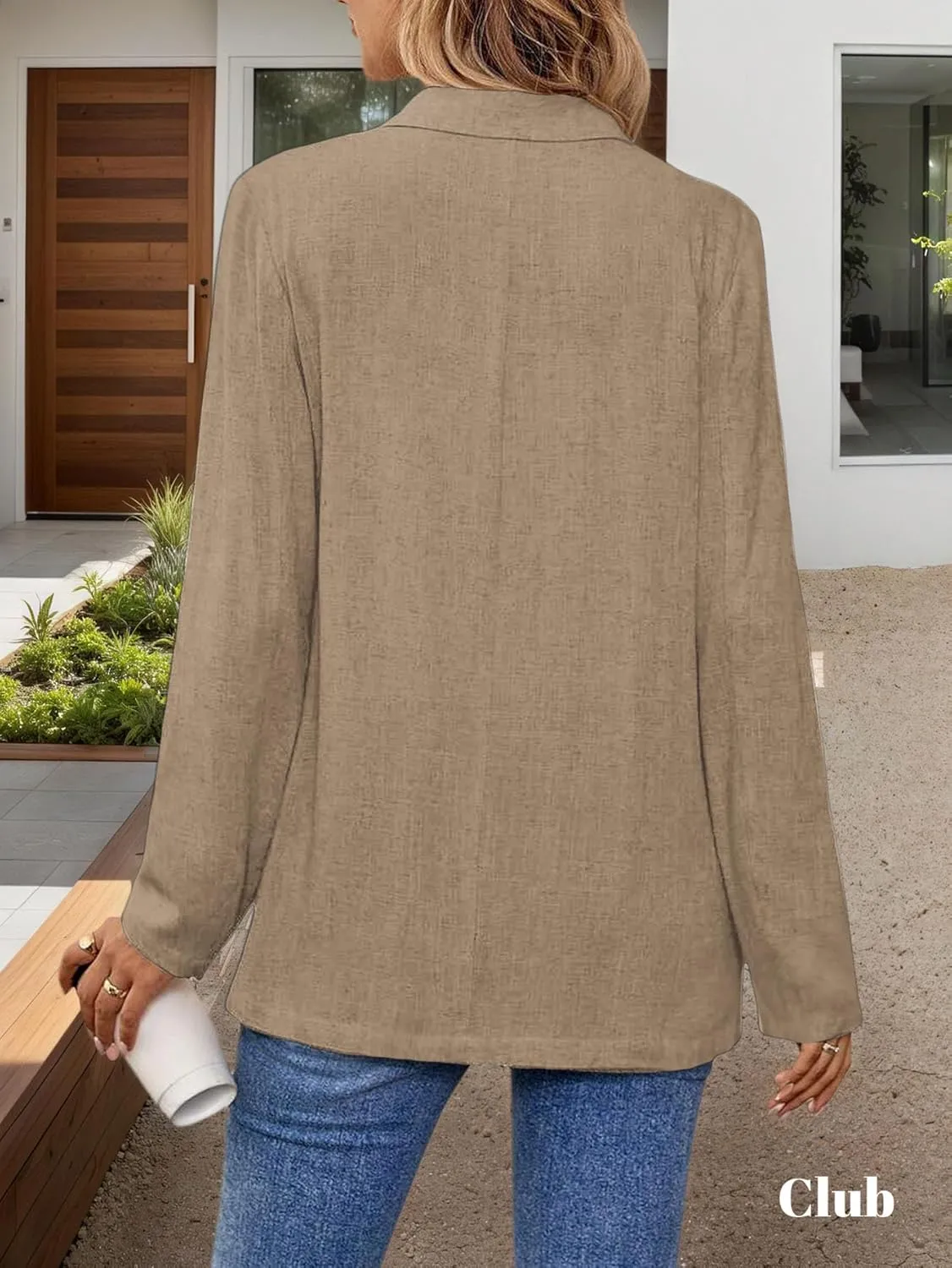 2025 Linen Blazers for Women Business Casual Long Sleeve Lapel Open Front Suit Jacket Work Blazer with Pockets
