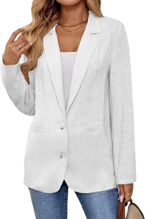 2025 Linen Blazers for Women Business Casual Long Sleeve Lapel Open Front Suit Jacket Work Blazer with Pockets