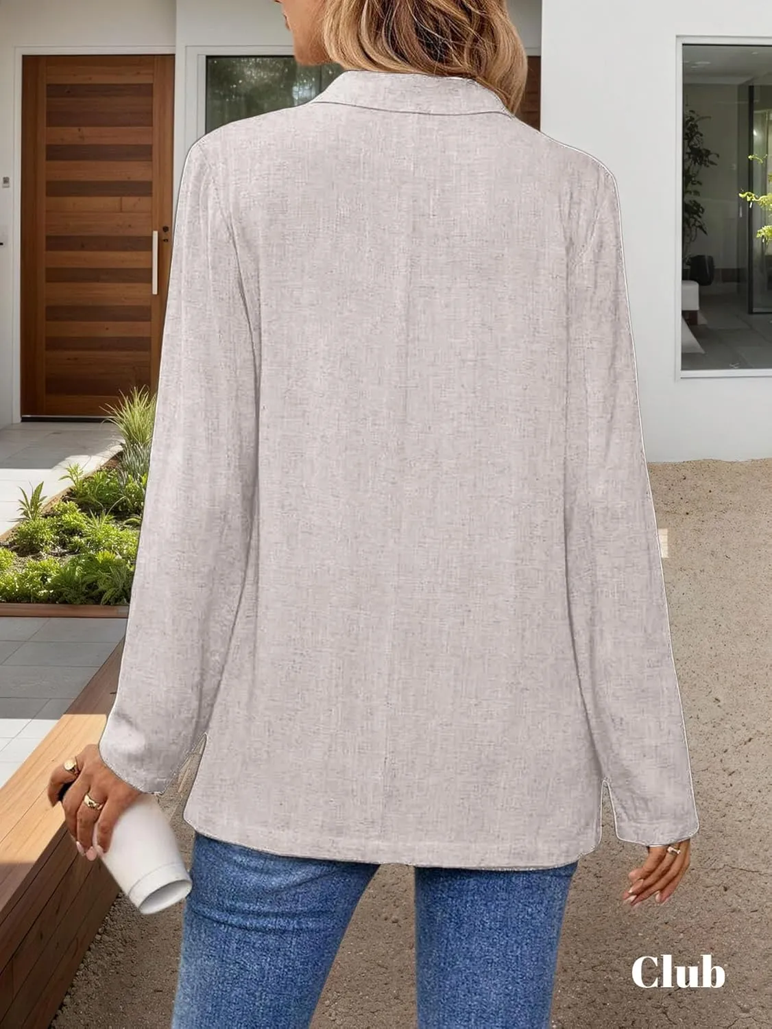 2025 Linen Blazers for Women Business Casual Long Sleeve Lapel Open Front Suit Jacket Work Blazer with Pockets