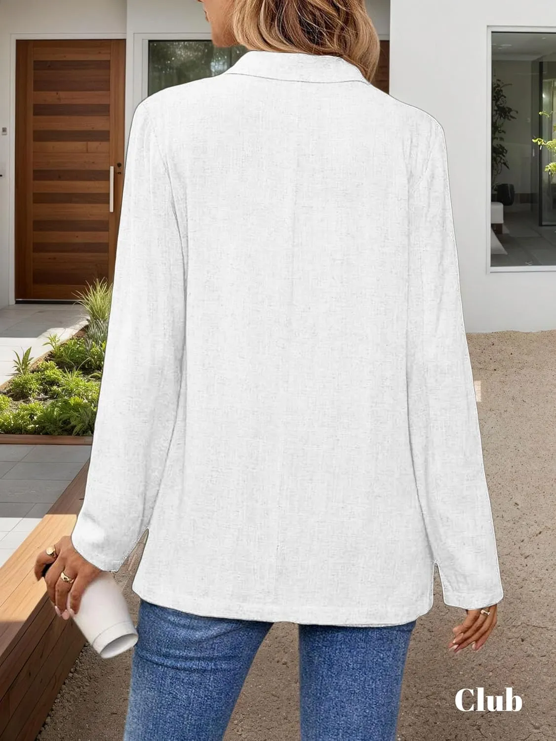 2025 Linen Blazers for Women Business Casual Long Sleeve Lapel Open Front Suit Jacket Work Blazer with Pockets