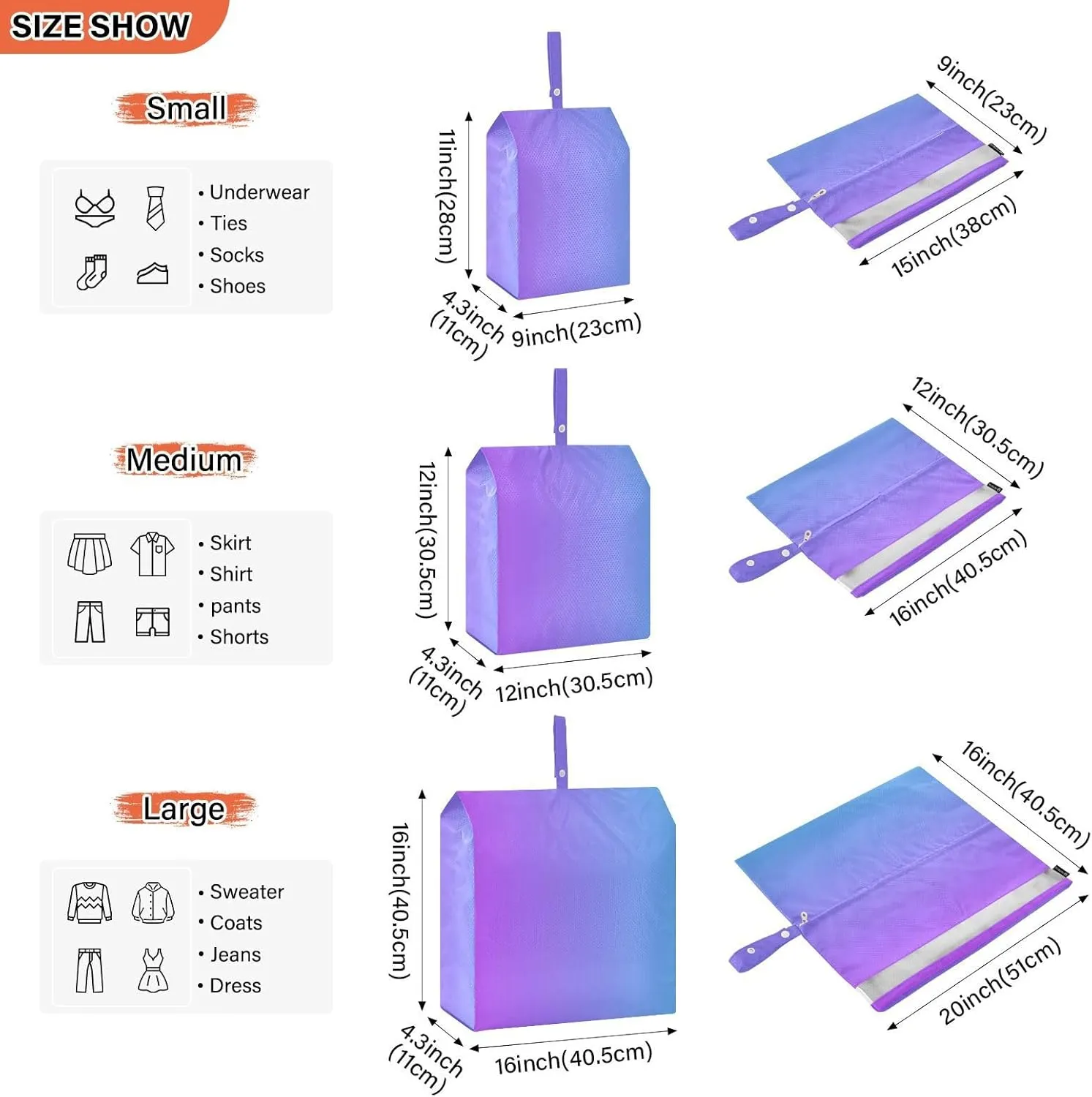 3 Set Travel Packing Cubes For Suitcases, Blue Purple Gradient, Stackable, Garment Bag Closet Storage, Luggage Space Saver, Luggages Management Personnel