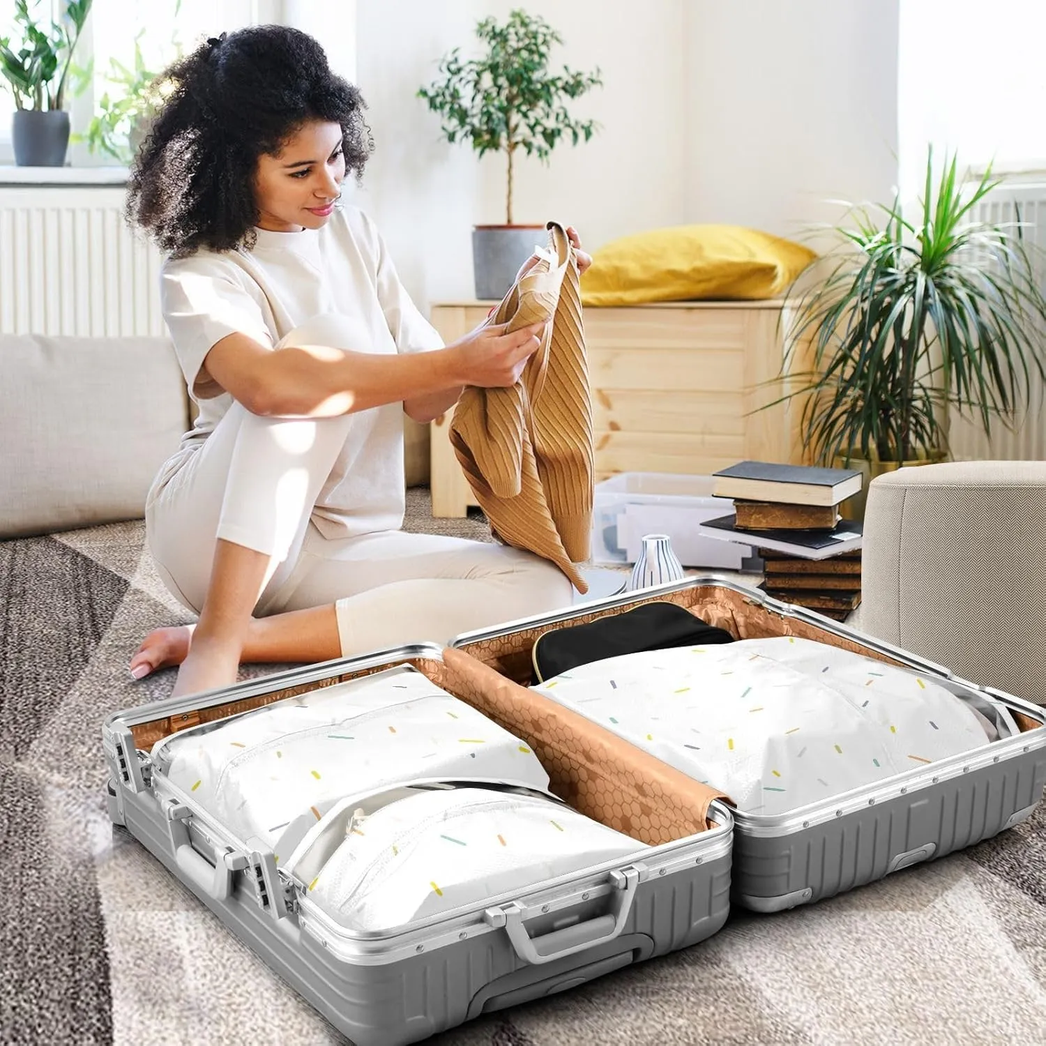 3 Set Travel Packing Cubes For Suitcases, Colorful Abstract Confetti, Stackable, Garment Bag Closet Storage, Luggage Space Saver, Luggages Management Personnel
