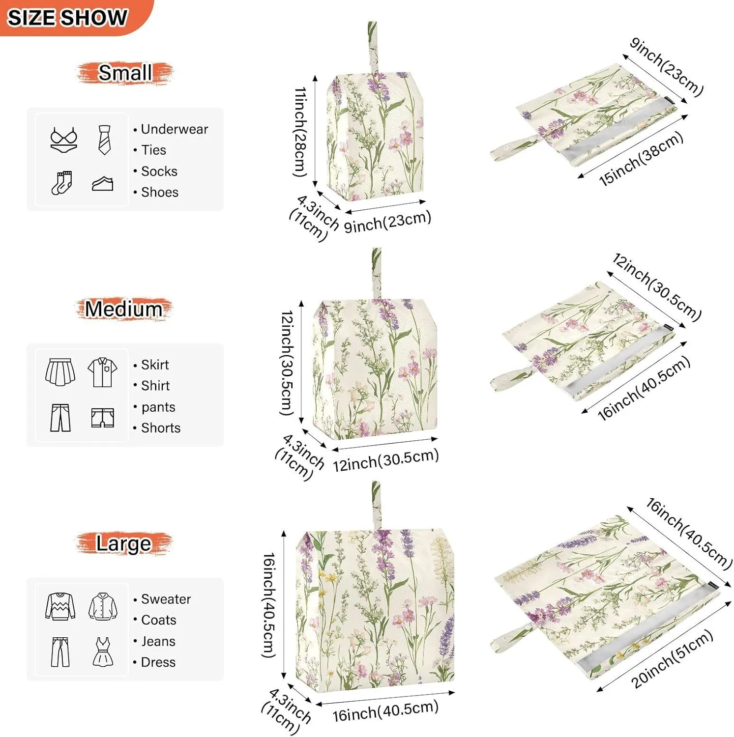 3 Set Travel Packing Cubes For Suitcases, Spring Flowers Lavender Daisy Lily Beige, Stackable, Garment Bag Closet Storage, Luggage Space Saver, Luggages Management Personnel