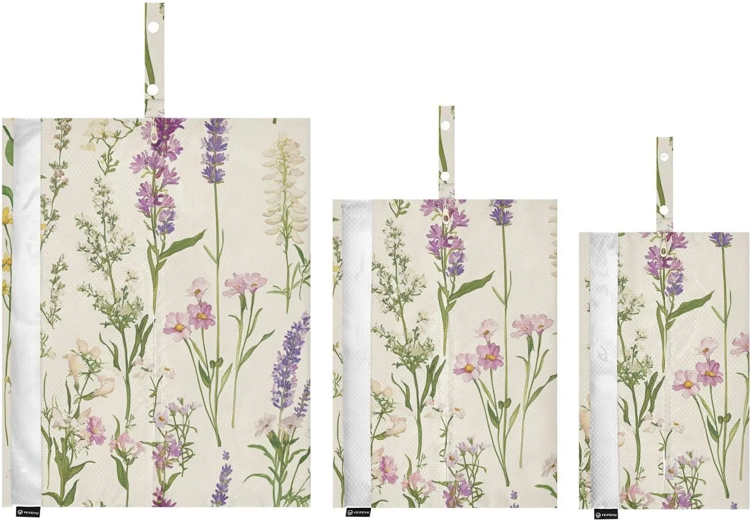 3 Set Travel Packing Cubes For Suitcases, Spring Flowers Lavender Daisy Lily Beige, Stackable, Garment Bag Closet Storage, Luggage Space Saver, Luggages Management Personnel