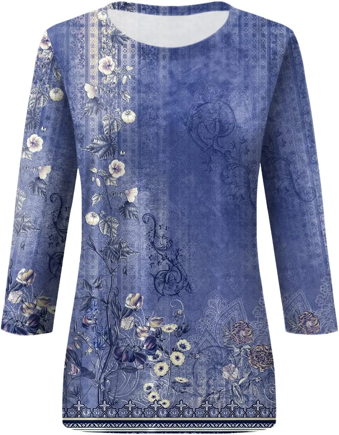 3/4 Length Sleeve Womens Tops 2025 Summer Round Neck Shirts Three Quarter Sleeve Tshirts