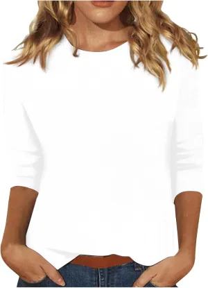 3/4 Length Sleeve Womens Tops 2025 Summer Round Neck Shirts Three Quarter Sleeve Tshirts