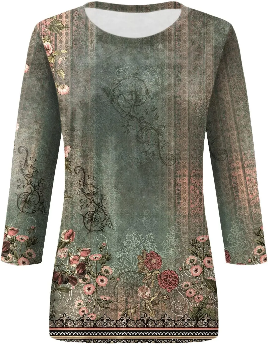 3/4 Length Sleeve Womens Tops 2025 Summer Round Neck Shirts Three Quarter Sleeve Tshirts