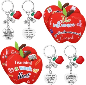 8 Pcs Teacher's Day Gifts for Women Teacher Appreciation Gifts Apple Pouch Cosmetic Bag with Inspirational Thank You Keychain