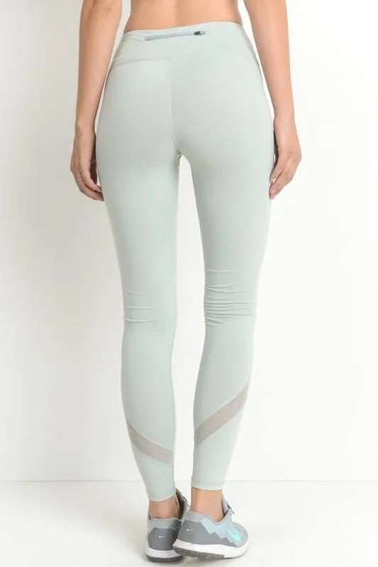Active Hearts - Cross Mesh Panel Full-Length Leggings in Mint