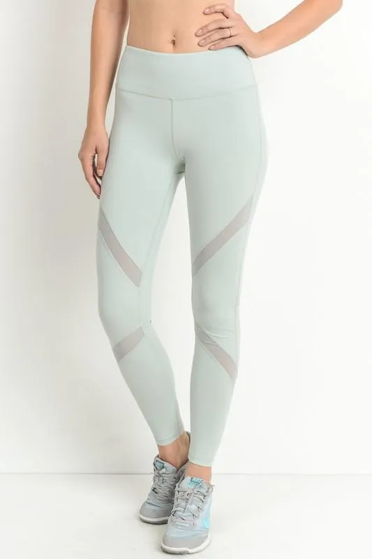 Active Hearts - Cross Mesh Panel Full-Length Leggings in Mint