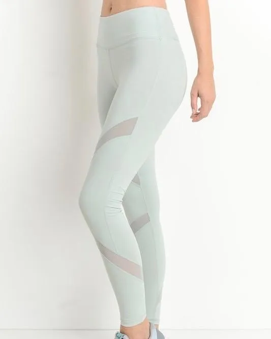 Active Hearts - Cross Mesh Panel Full-Length Leggings in Mint