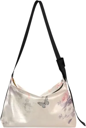 ALAZA Flower Butterfly Vintage Chic Butterfly Women's Leather Hobo Handbag Shoulder Bag Crossbody Casual Large Tote Bag Purse