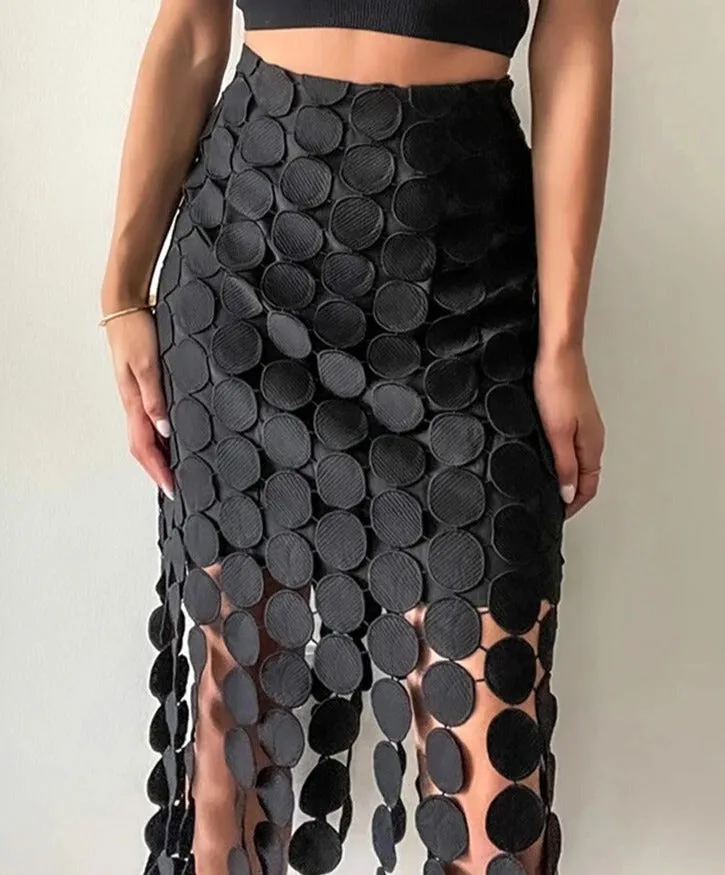 Alessia Laser Cut Skirt with Tassels
