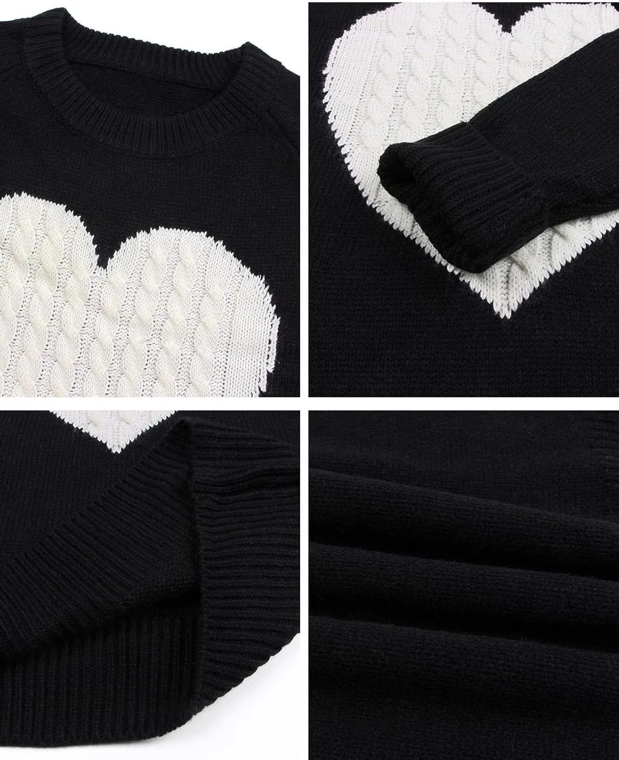 Alsol Lamesa Women's Cute Heart Sweater Long Sleeve Crewneck Pullover Ribbed Knit Casual Sweaters