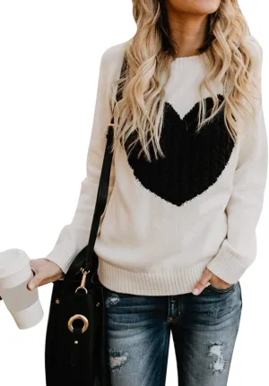 Alsol Lamesa Women's Cute Heart Sweater Long Sleeve Crewneck Pullover Ribbed Knit Casual Sweaters