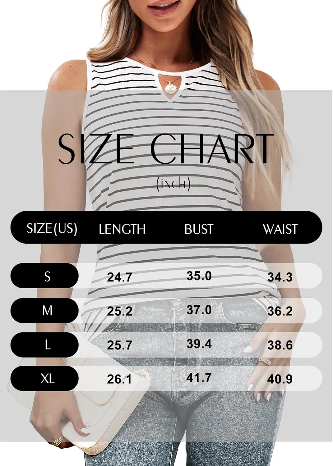 Anbech Women's Sleeveless Tank Tops Striped Print Summer Vest Casual Basic Tshirt