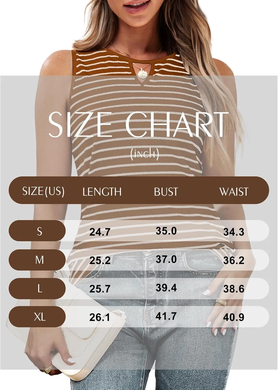 Anbech Women's Sleeveless Tank Tops Striped Print Summer Vest Casual Basic Tshirt