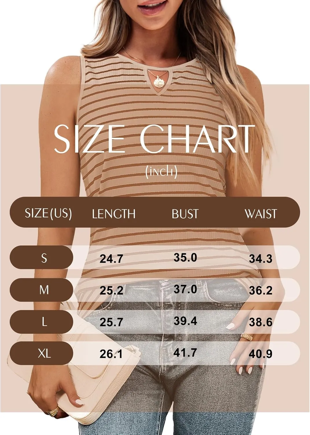 Anbech Women's Sleeveless Tank Tops Striped Print Summer Vest Casual Basic Tshirt