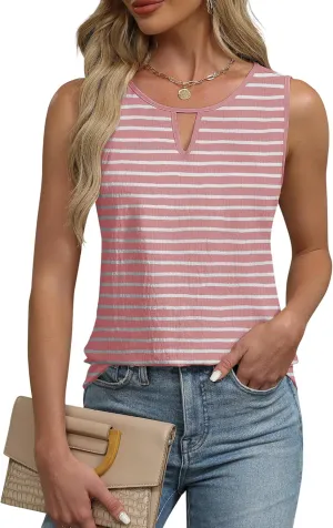 Anbech Women's Sleeveless Tank Tops Striped Print Summer Vest Casual Basic Tshirt