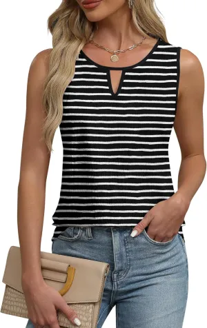 Anbech Women's Sleeveless Tank Tops Striped Print Summer Vest Casual Basic Tshirt