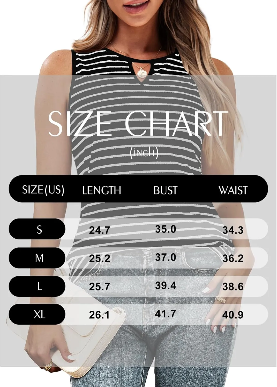 Anbech Women's Sleeveless Tank Tops Striped Print Summer Vest Casual Basic Tshirt