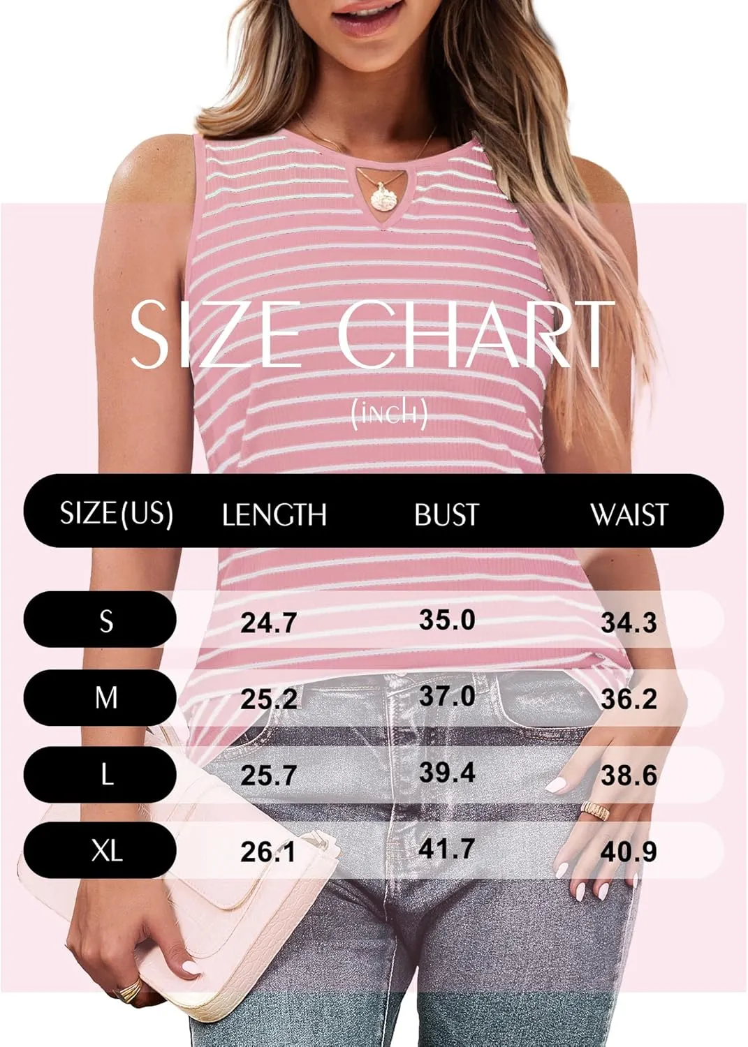 Anbech Women's Sleeveless Tank Tops Striped Print Summer Vest Casual Basic Tshirt