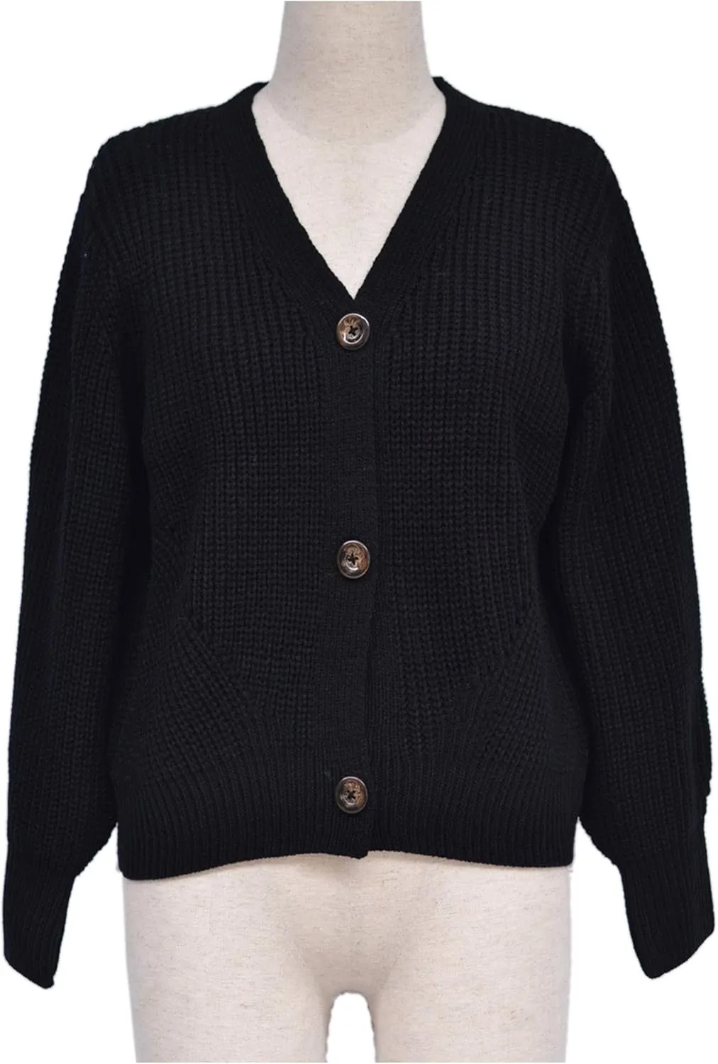 Angashion Women's V Neck Button Down Long Sleeve Cable Knit Cardigan Sweaters Outerwear Tops