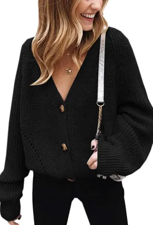 Angashion Women's V Neck Button Down Long Sleeve Cable Knit Cardigan Sweaters Outerwear Tops
