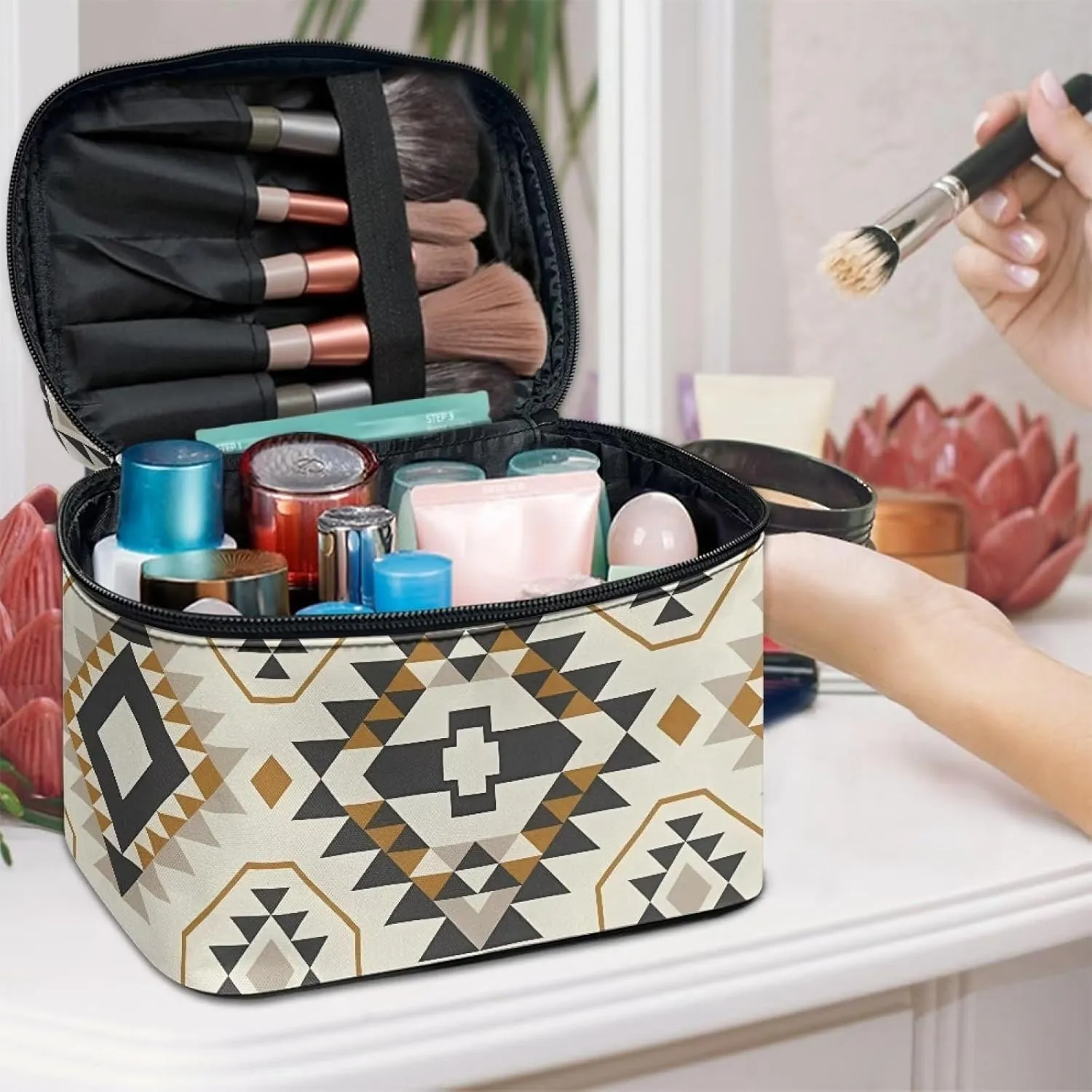 Aztec Comestic Bag for Women Makeup Brush Bag Exquisite Portable Travel Case for Toiletries Skin-Care Products with Versatile Uses