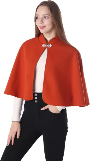 Baoqiya Wool Blend Capelet Capes Hooded Warm Poncho Bridal Stole Cape shawl for women