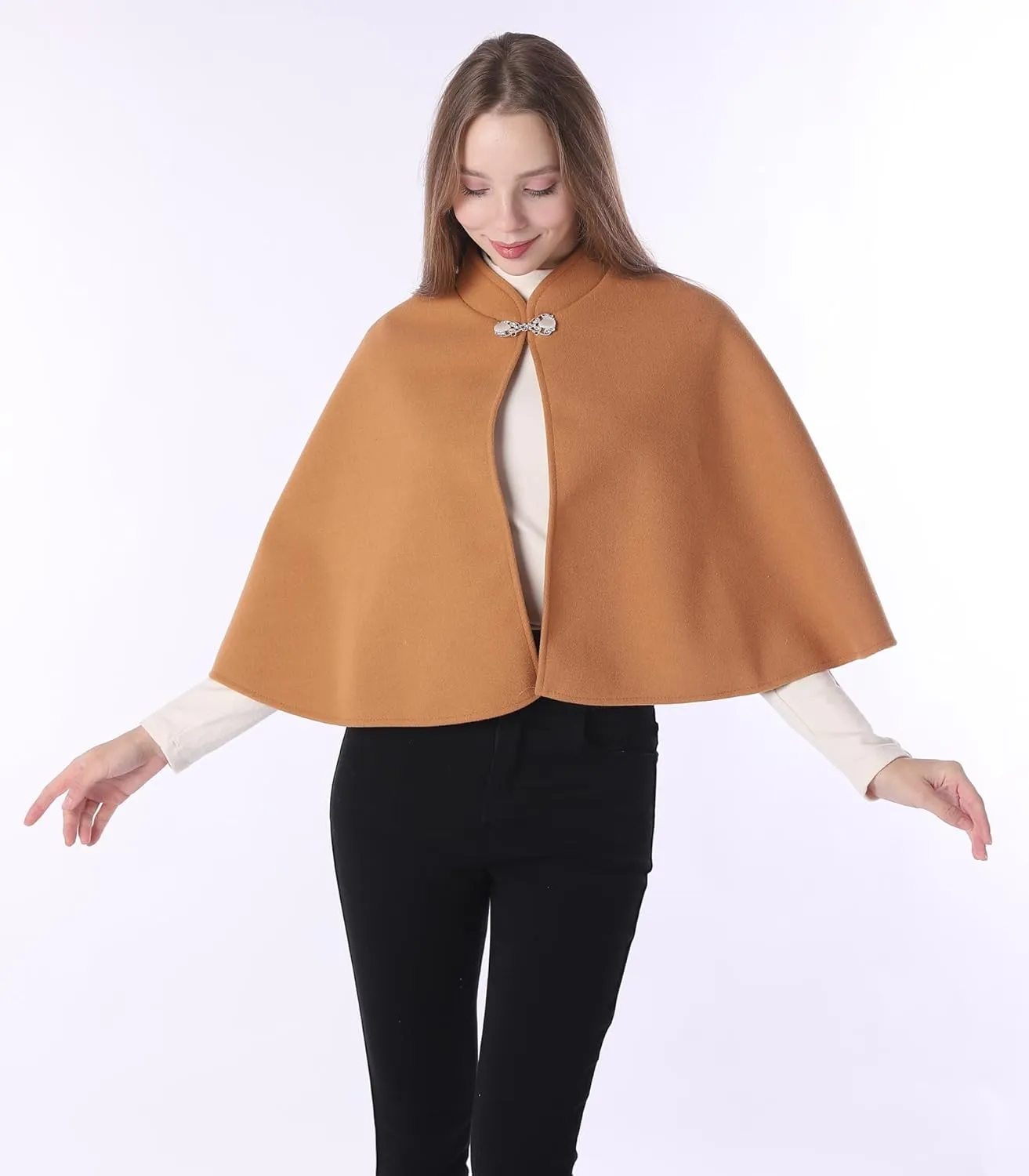 Baoqiya Wool Blend Capelet Capes Hooded Warm Poncho Bridal Stole Cape shawl for women