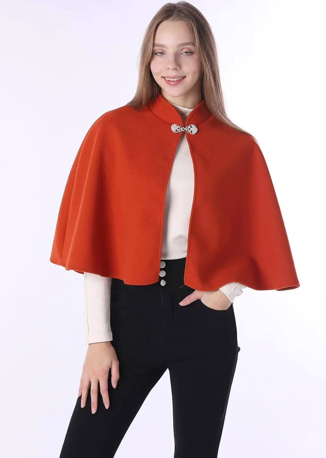 Baoqiya Wool Blend Capelet Capes Hooded Warm Poncho Bridal Stole Cape shawl for women