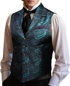 Barry.Wang Mens Paisley Victorian Suit Vest Tailored Collar Formal/Leisure Steampunk Gothic Waistcoat