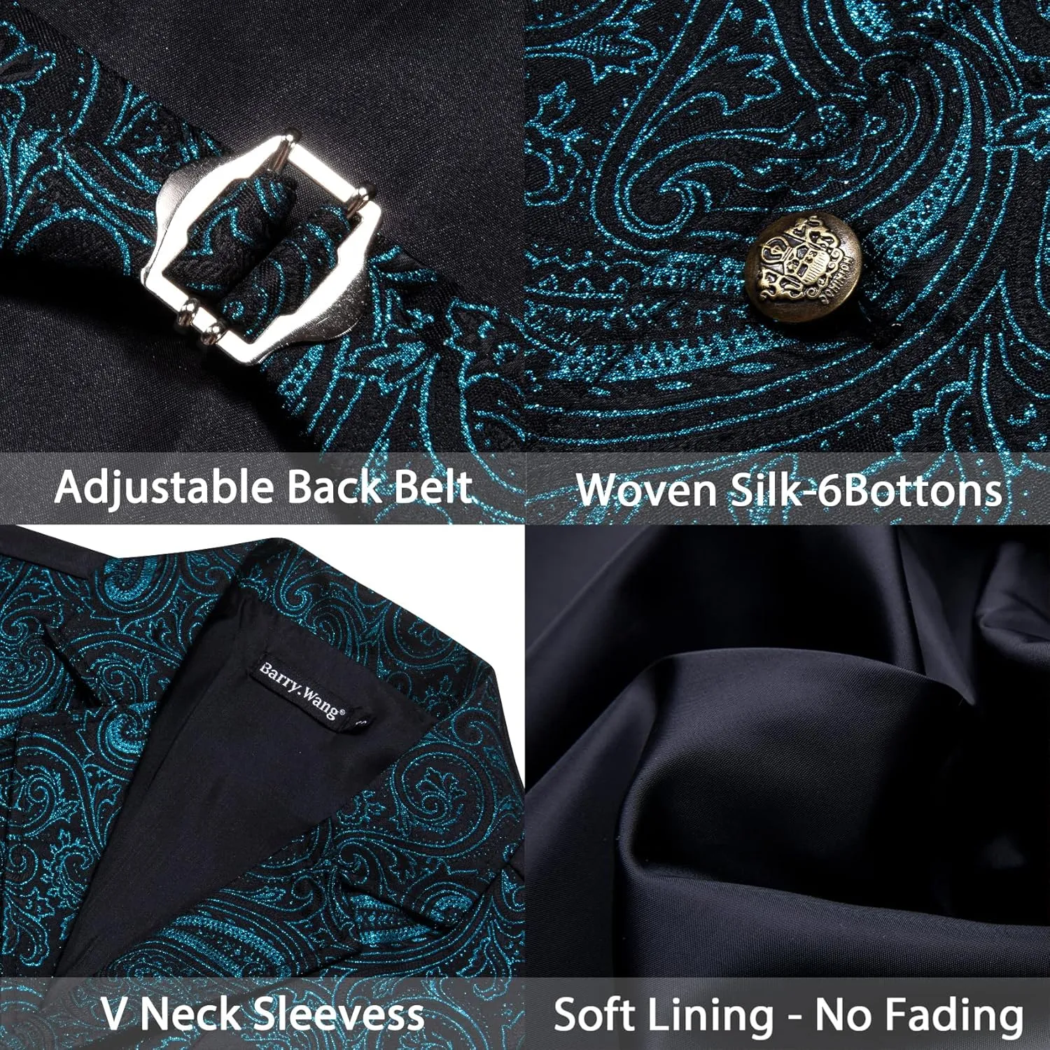Barry.Wang Mens Paisley Victorian Suit Vest Tailored Collar Formal/Leisure Steampunk Gothic Waistcoat