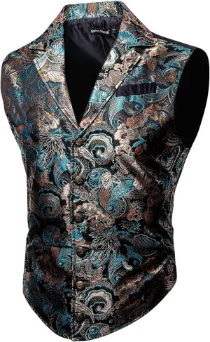 Barry.Wang Mens Paisley Victorian Suit Vest Tailored Collar Formal/Leisure Steampunk Gothic Waistcoat