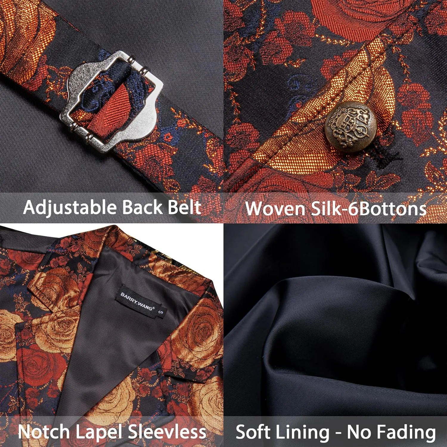 Barry.Wang Mens Victorian Vest Steampunk Gothic Paisley Tailored Collar Waistcoat Halloween Themed Party
