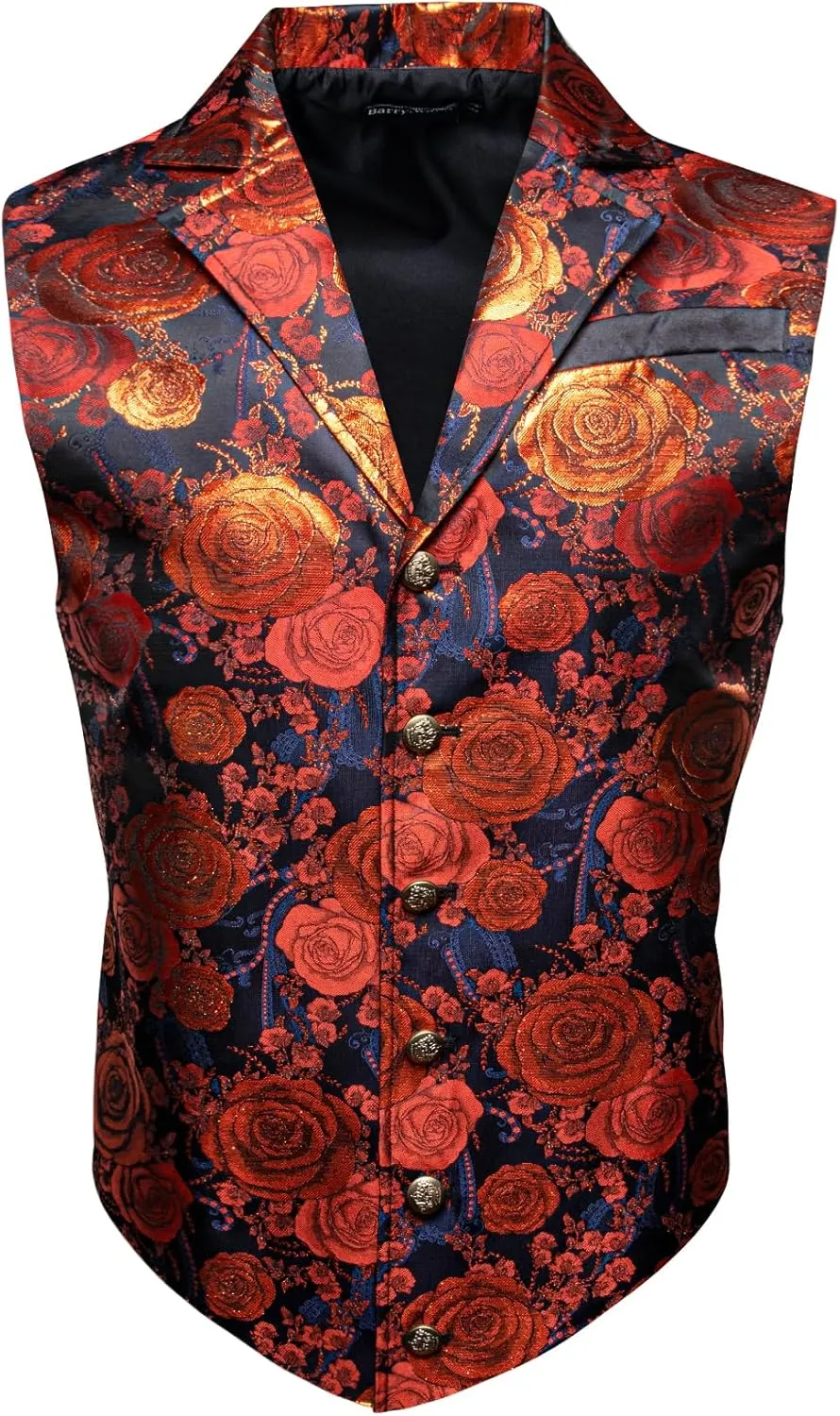 Barry.Wang Mens Victorian Vest Steampunk Gothic Paisley Tailored Collar Waistcoat Halloween Themed Party