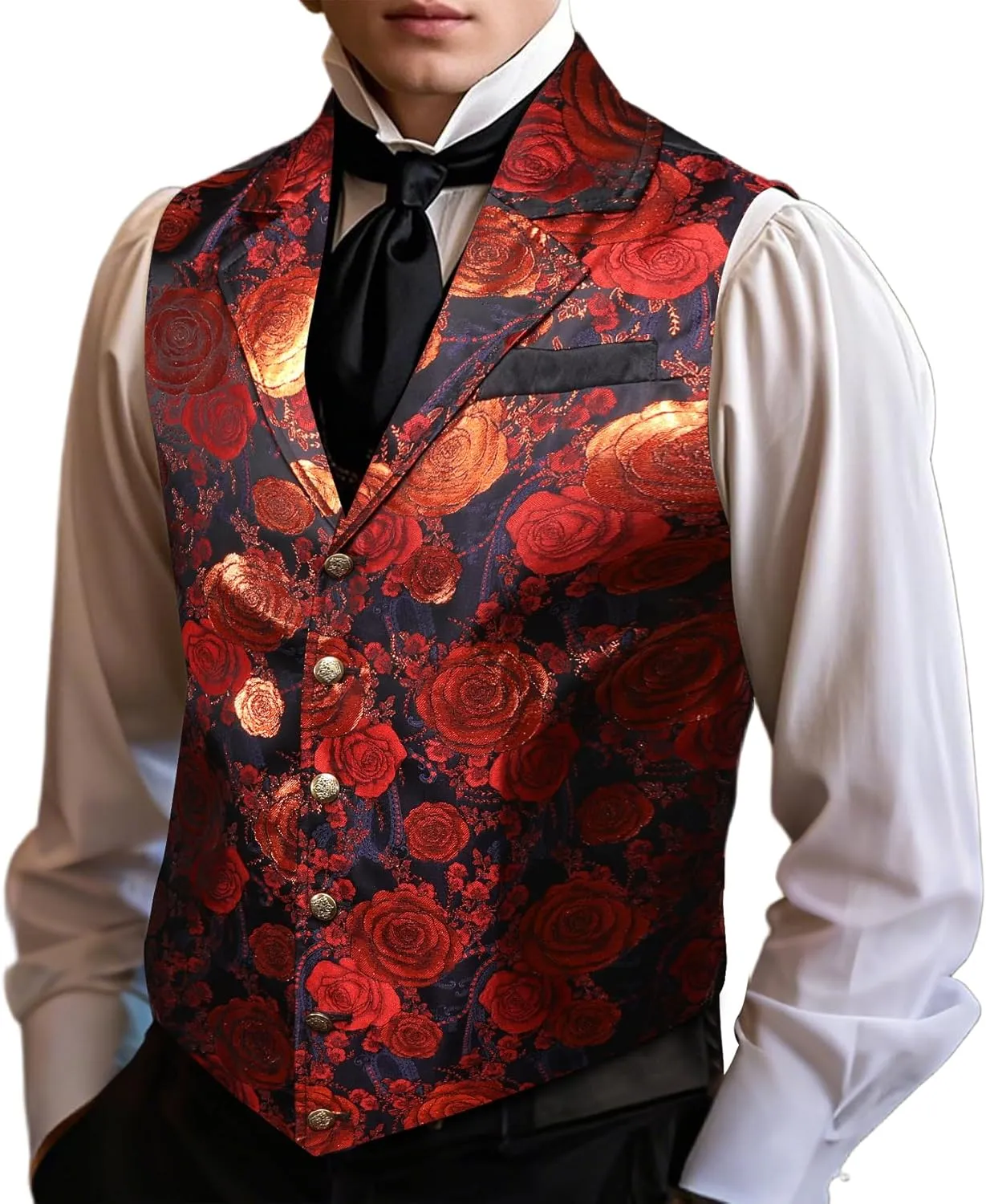 Barry.Wang Mens Victorian Vest Steampunk Gothic Paisley Tailored Collar Waistcoat Halloween Themed Party